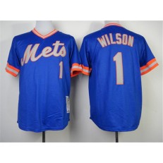 MLB New York Mets 1 Mookie Wilson 1983 Blue Throwback Men Jersey