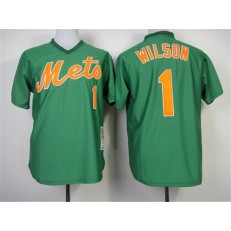 MLB New York Mets 1 Mookie Wilson 1985 Green Throwback Men Jersey