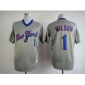 MLB New York Mets 1 Mookie Wilson 1987 Gray Throwback Men Jersey