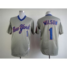 MLB New York Mets 1 Mookie Wilson 1987 Gray Throwback Men Jersey