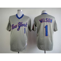 MLB New York Mets 1 Mookie Wilson 1987 Gray Throwback Men Jersey