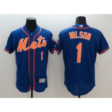 MLB New York Mets 1 Mookie Wilson Retired Blue With Orange 2016 Flexbase Majestic Baseball Men Jersey