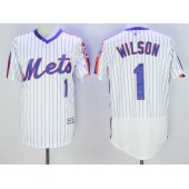 MLB New York Mets 1 Mookie Wilson Retired White Pullover 2016 Flexbase Majestic Baseball Men Jersey
