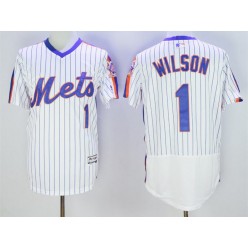 MLB New York Mets 1 Mookie Wilson Retired White Pullover 2016 Flexbase Majestic Baseball Men Jersey