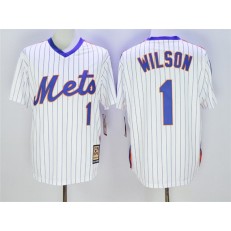 MLB New York Mets 1 Mookie Wilson Retired White Pullover Majestic Cooperstown Collection Throwback Men Jersey