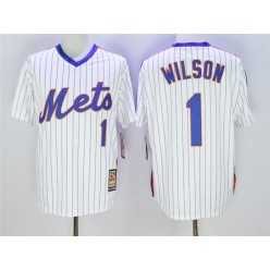 MLB New York Mets 1 Mookie Wilson Retired White Pullover Majestic Cooperstown Collection Throwback Men Jersey