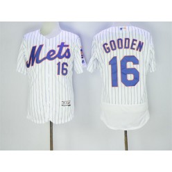 MLB New York Mets 16 Dwight Gooden Retired White Pinstirpe Stitched 2016 Majestic Flex Base Men Jersey