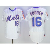 MLB New York Mets 16 Dwight Gooden Retired White Pullover 2016 25th Patch Flexbase Majestic Baseball Men Jersey