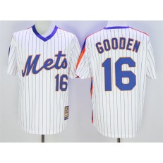 MLB New York Mets 16 Dwight Gooden Retired White Pullover Majestic Cooperstown Collection Throwback Men Jersey