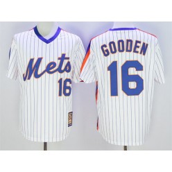 MLB New York Mets 16 Dwight Gooden Retired White Pullover Majestic Cooperstown Collection Throwback Men Jersey