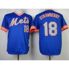 MLB New York Mets 18 Darryl Strawberry 1983 Blue Throwback Men Jersey