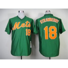 MLB New York Mets 18 Darryl Strawberry 1985 Green Throwback Men Jersey