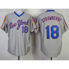 MLB New York Mets 18 Darryl Strawberry 1987 Gray Throwback Men Jersey