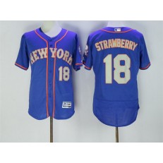 MLB New York Mets 18 Darryl Strawberry Retired Blue With Gray Stitched 2016 Majestic Flex Base Men Jersey
