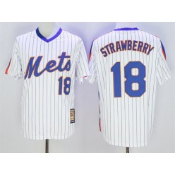 MLB New York Mets 18 Darryl Strawberry Retired White Pullover Majestic Cooperstown Collection Throwback Men Jersey