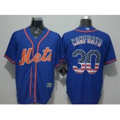 MLB New York Mets 30 Michael Conforto Blue With Orange USA Flag Fashion Baseball Men Jersey
