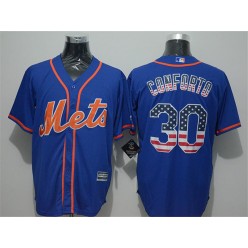 MLB New York Mets 30 Michael Conforto Blue With Orange USA Flag Fashion Baseball Men Jersey