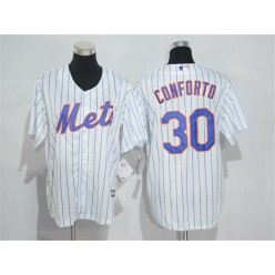 MLB New York Mets 30 Michael Conforto White Blue Strip New Cool Base Stitched Men Jersey