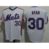 MLB New York Mets 30 Nolan Ryan Retired White Pullover Majestic Cooperstown Collection Throwback Men Jersey