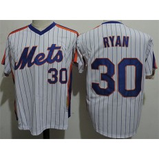MLB New York Mets 30 Nolan Ryan Retired White Pullover Majestic Cooperstown Collection Throwback Men Jersey