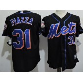 MLB New York Mets 31 Mike Piazza Black Cooperstown Collection 2016 HOF Patch Throwback Men Jersey