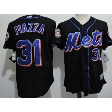 MLB New York Mets 31 Mike Piazza Black Cooperstown Collection 2016 HOF Patch Throwback Men Jersey