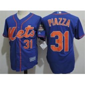 MLB New York Mets 31 Mike Piazza Blue Cool Base WMr. Met Patch Baseball Men Jersey