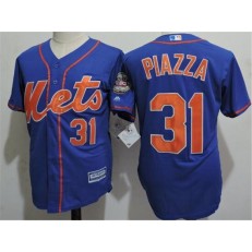 MLB New York Mets 31 Mike Piazza Blue Cool Base WMr. Met Patch Baseball Men Jersey