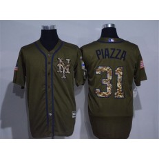 MLB New York Mets 31 Mike Piazza Green Salute to Service Cool Base Stitched Baseball Men Jersey
