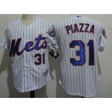MLB New York Mets 31 Mike Piazza Home White Pinstripe 2015 Cool Base Men Jersey