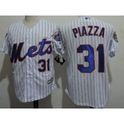 MLB New York Mets 31 Mike Piazza Home White Pinstripe 2015 Cool Base Men Jersey
