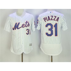MLB New York Mets 31 Mike Piazza Retired White Pinstirpe Stitched 2016 Majestic Flex Base Men Jersey