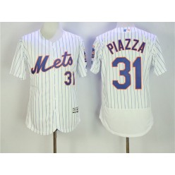 MLB New York Mets 31 Mike Piazza Retired White Pinstirpe Stitched 2016 Majestic Flex Base Men Jersey