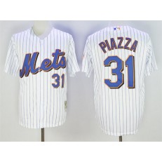 MLB New York Mets 31 Mike Piazza White Throwback Men Jersey