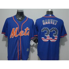 MLB New York Mets 33 Matt Harvey Blue With Orange USA Flag Fashion Baseball Men Jersey