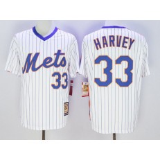 MLB New York Mets 33 Matt Harvey Retired White Pullover Majestic Cooperstown Collection Throwback Men Jersey