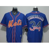 MLB New York Mets 34 Noah Syndergaard Blue With Orange USA Flag Fashion Baseball Men Jersey