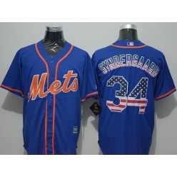 MLB New York Mets 34 Noah Syndergaard Blue With Orange USA Flag Fashion Baseball Men Jersey
