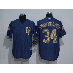 MLB New York Mets 34 Noah Syndergaard Denim Blue Salute to Service Stitched Baseball Men Jersey