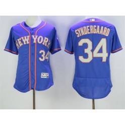 MLB New York Mets 34 Noah Syndergaard Retired Blue With Gray Stitched 2016 Majestic Flex Base Men Jersey