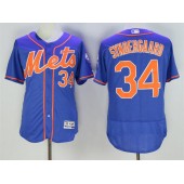MLB New York Mets 34 Noah Syndergaard Retired Blue With Orange Stitched 2016 Majestic Flex Base Men Jersey