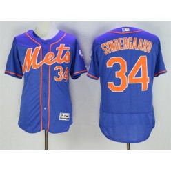 MLB New York Mets 34 Noah Syndergaard Retired Blue With Orange Stitched 2016 Majestic Flex Base Men Jersey
