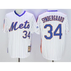 MLB New York Mets 34 Noah Syndergaard Retired White Pullover Majestic Cooperstown Collection Throwback Men Jersey