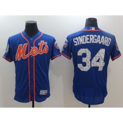 MLB New York Mets 34 Noah Syndergaard Royal Blue 2017 Spring Training Stitched Majestic Flex Base Men Jersey