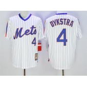 MLB New York Mets 4 Lenny Dykstra Retired White Pullover Majestic Cooperstown Collection Throwback Men Jersey