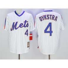MLB New York Mets 4 Lenny Dykstra Retired White Pullover Majestic Cooperstown Collection Throwback Men Jersey