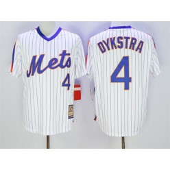 MLB New York Mets 4 Lenny Dykstra Retired White Pullover Majestic Cooperstown Collection Throwback Men Jersey