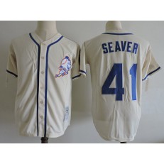 MLB New York Mets 41 Tom Seaver Cream 1969 World Series Patch Cooperstown Majestic Men Jersey