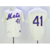 MLB New York Mets 41 Tom Seaver Cream Blue Strip Mitchell And Ness 1969 Throwback Stitched Men Jersey