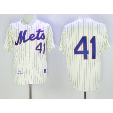 MLB New York Mets 41 Tom Seaver Cream Blue Strip Mitchell And Ness 1969 Throwback Stitched Men Jersey